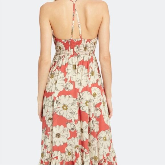 Free people orange coral floral strappy back sundress midi XS - Picture 3 of 5